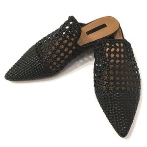 Topshop Black Knot Woven Pointed Toe Mules, size 9.5